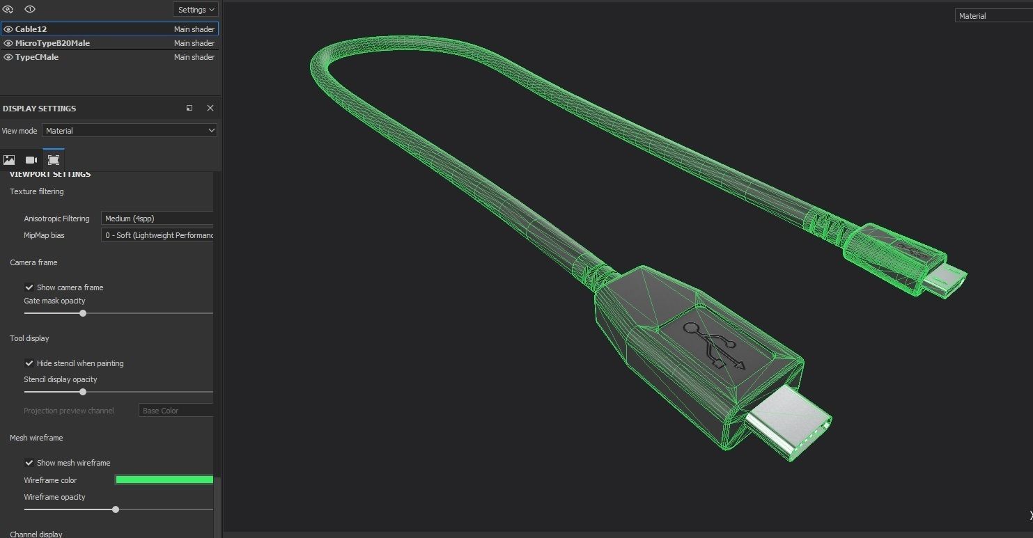 USB Cable M12 Low-poly 3D model_3