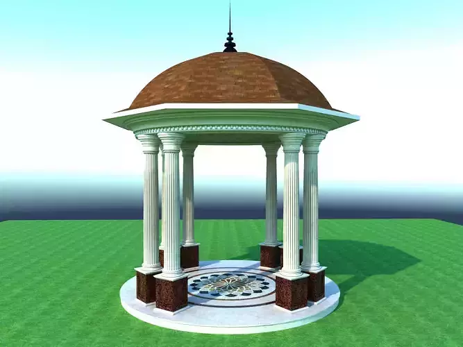 EXTERER gazebo in middle of grassy field