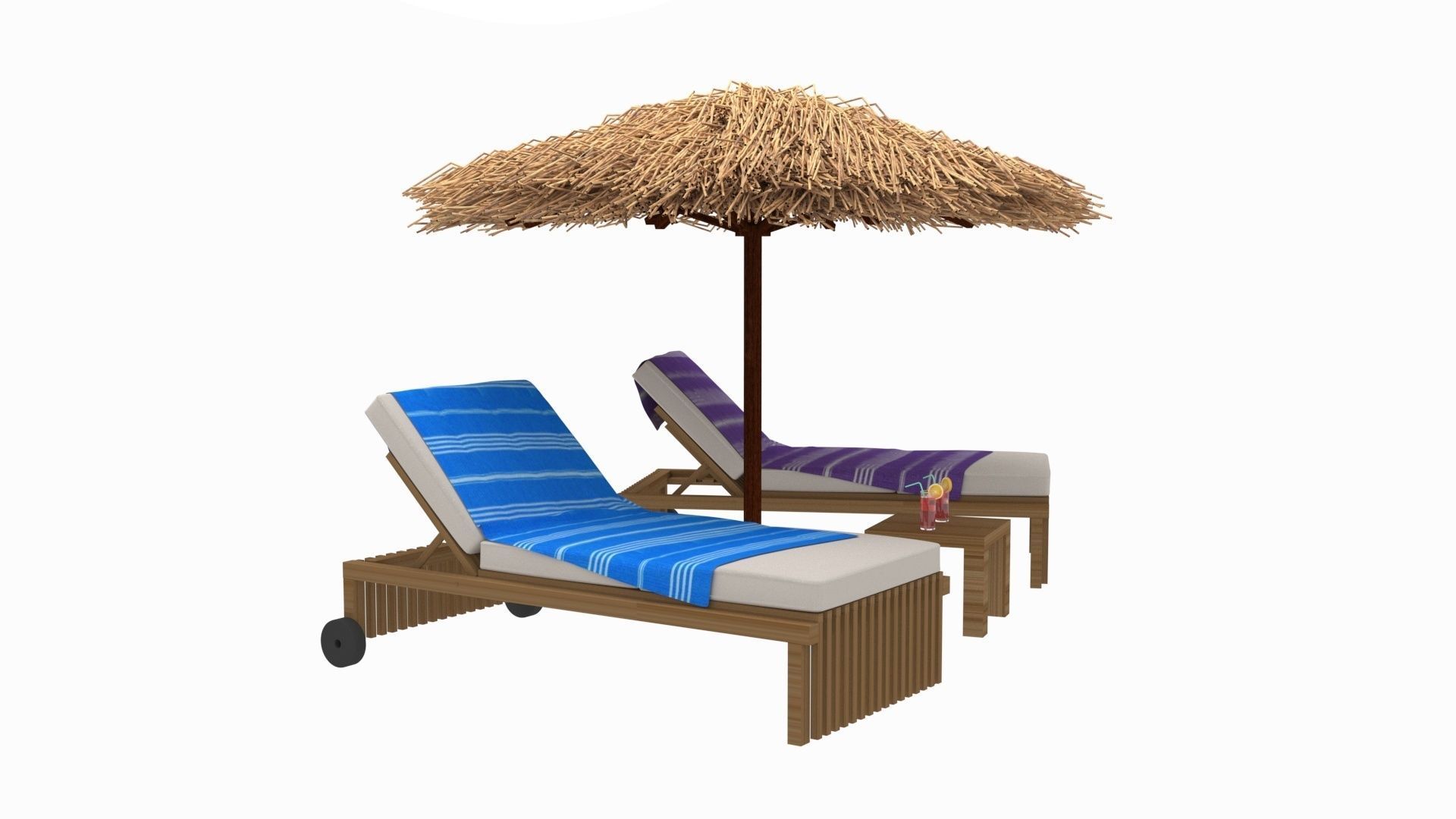 Sun Lounger and Parasol Set 3D model_4