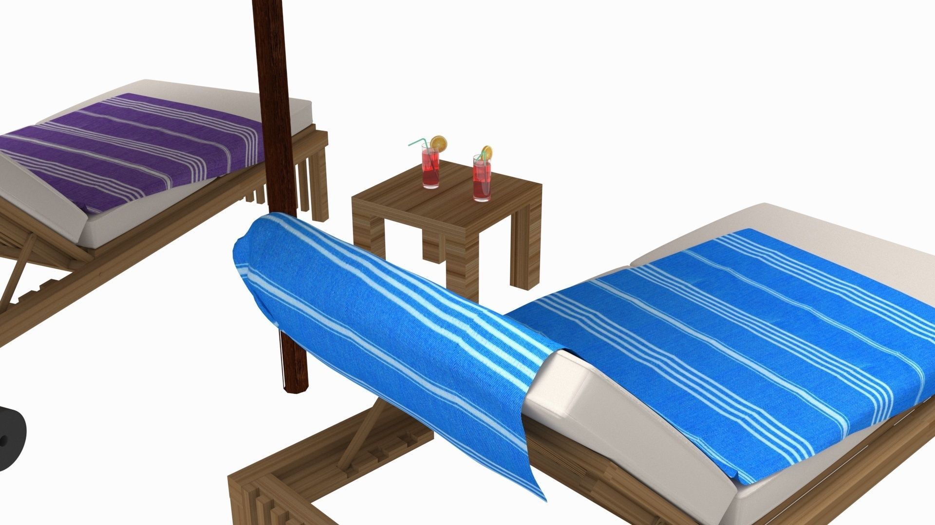 Sun Lounger and Parasol Set 3D model_7