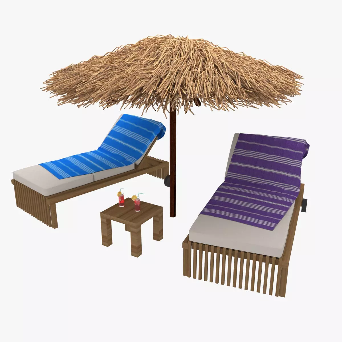 Sun Lounger and Parasol Set 3D model_0