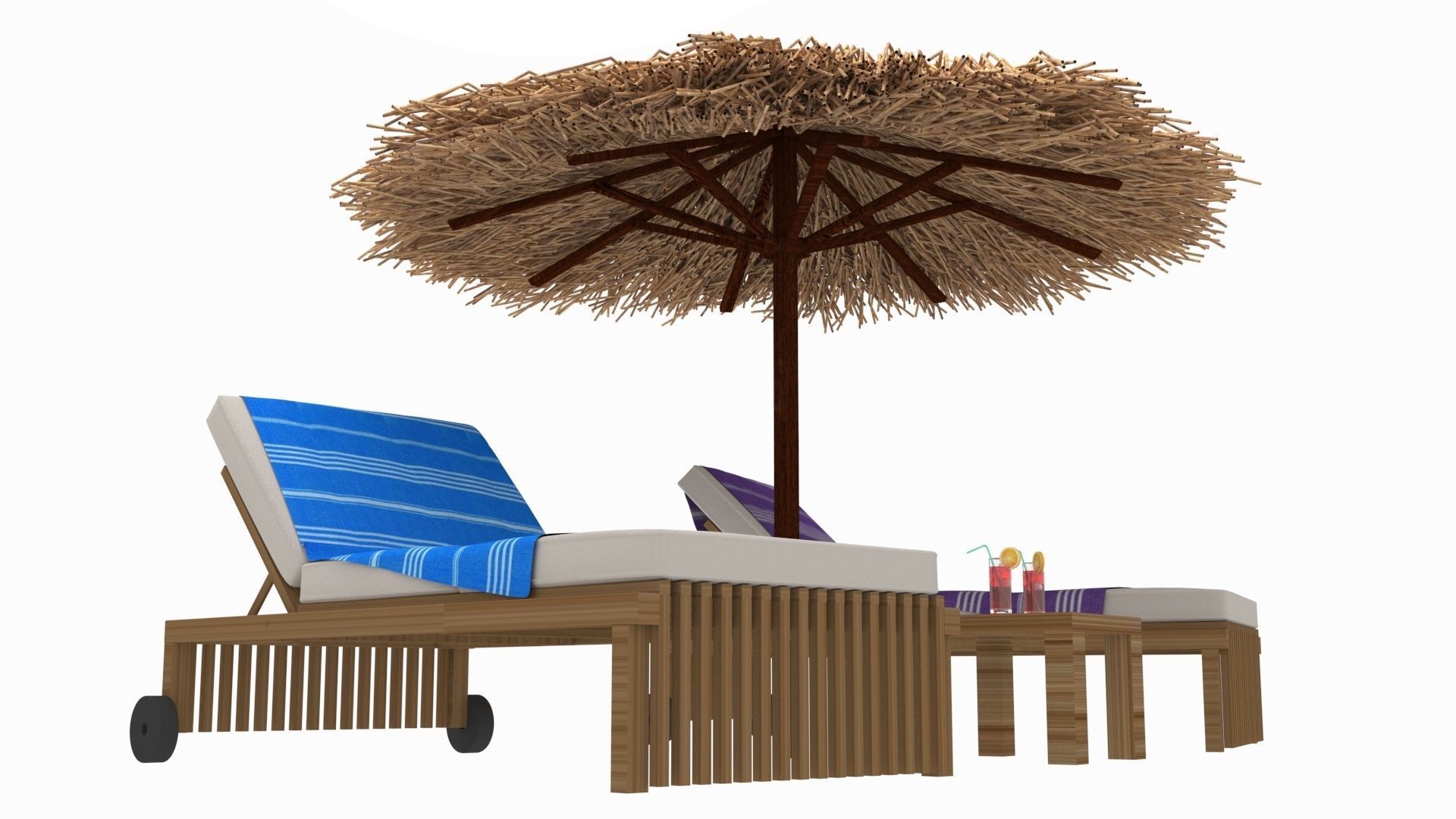 Sun Lounger and Parasol Set 3D model_5