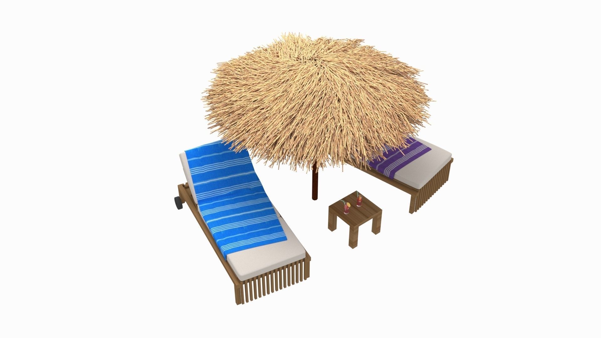 Sun Lounger and Parasol Set 3D model_6