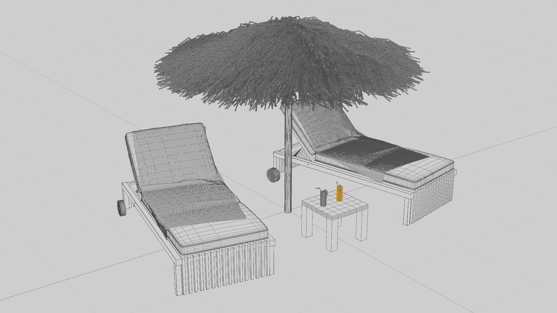 Sun Lounger and Parasol Set 3D model_8