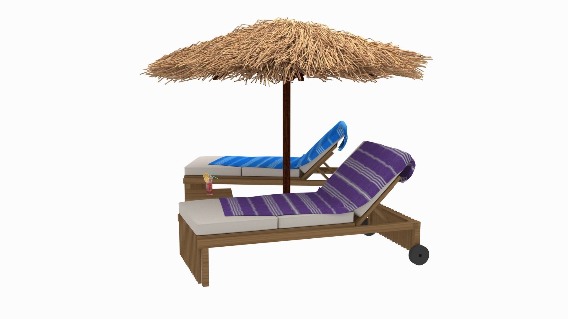 Sun Lounger and Parasol Set 3D model_3