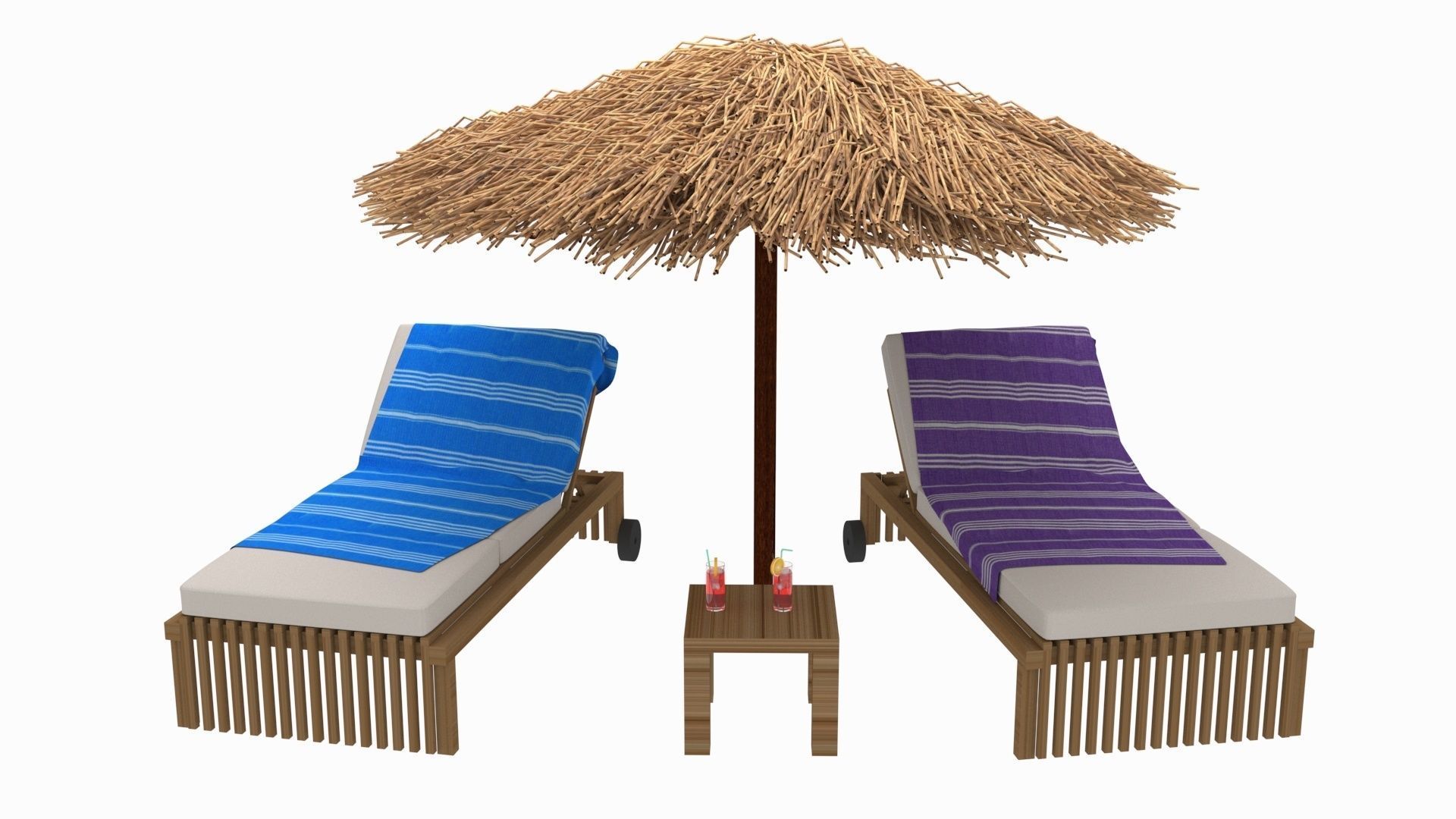 Sun Lounger and Parasol Set 3D model_2