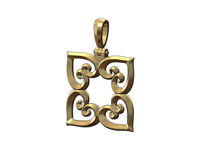 Square floral hearts pendant with bail 3D print model