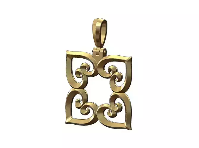 Square floral hearts pendant with bail