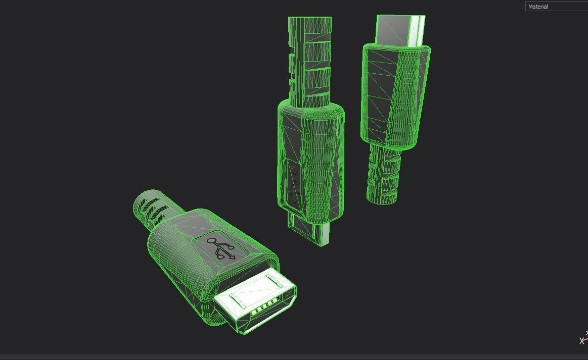USB M2 Micro Type B 20 Male Low-poly 3D model_18