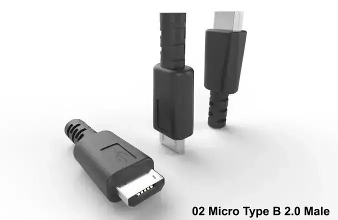 USB M2 Micro Type B 20 Male Low-poly 3D model