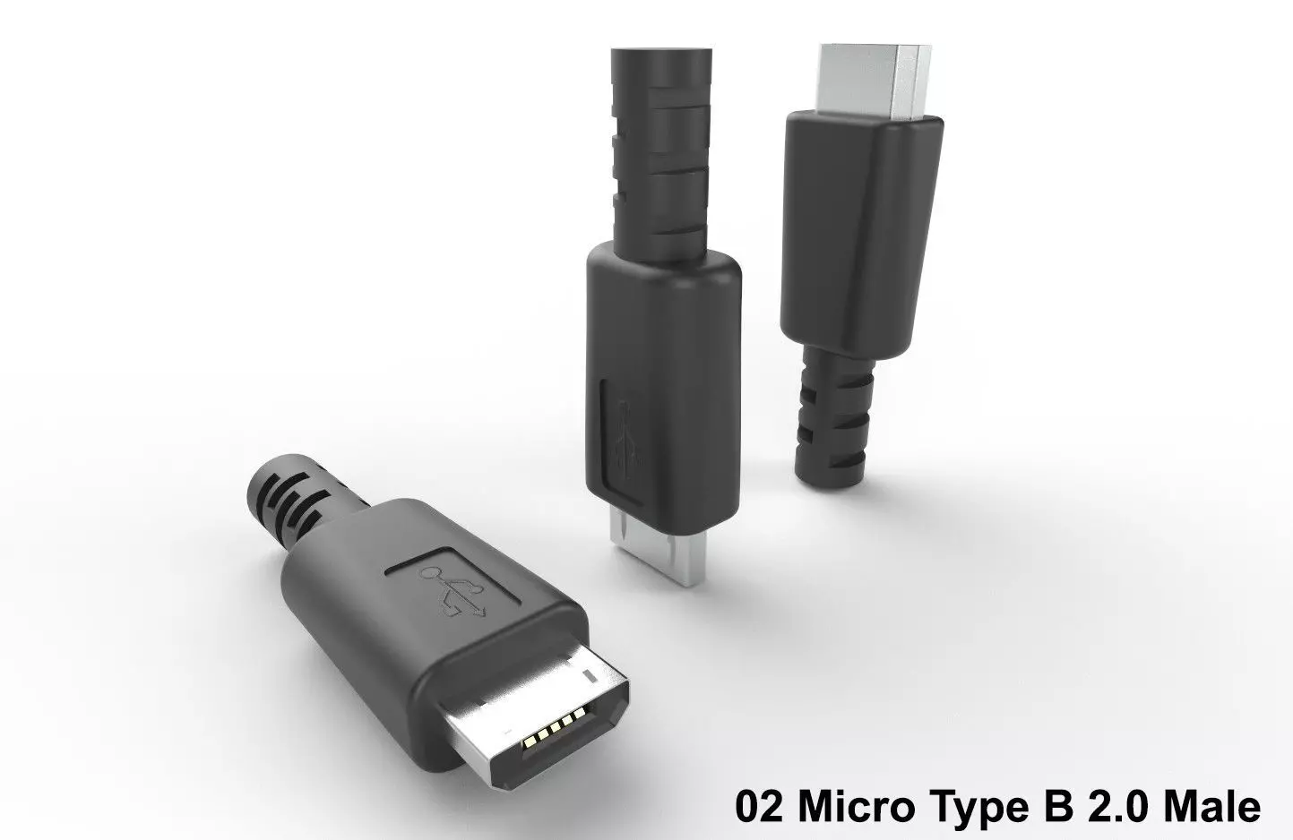 USB M2 Micro Type B 20 Male Low-poly 3D model_0