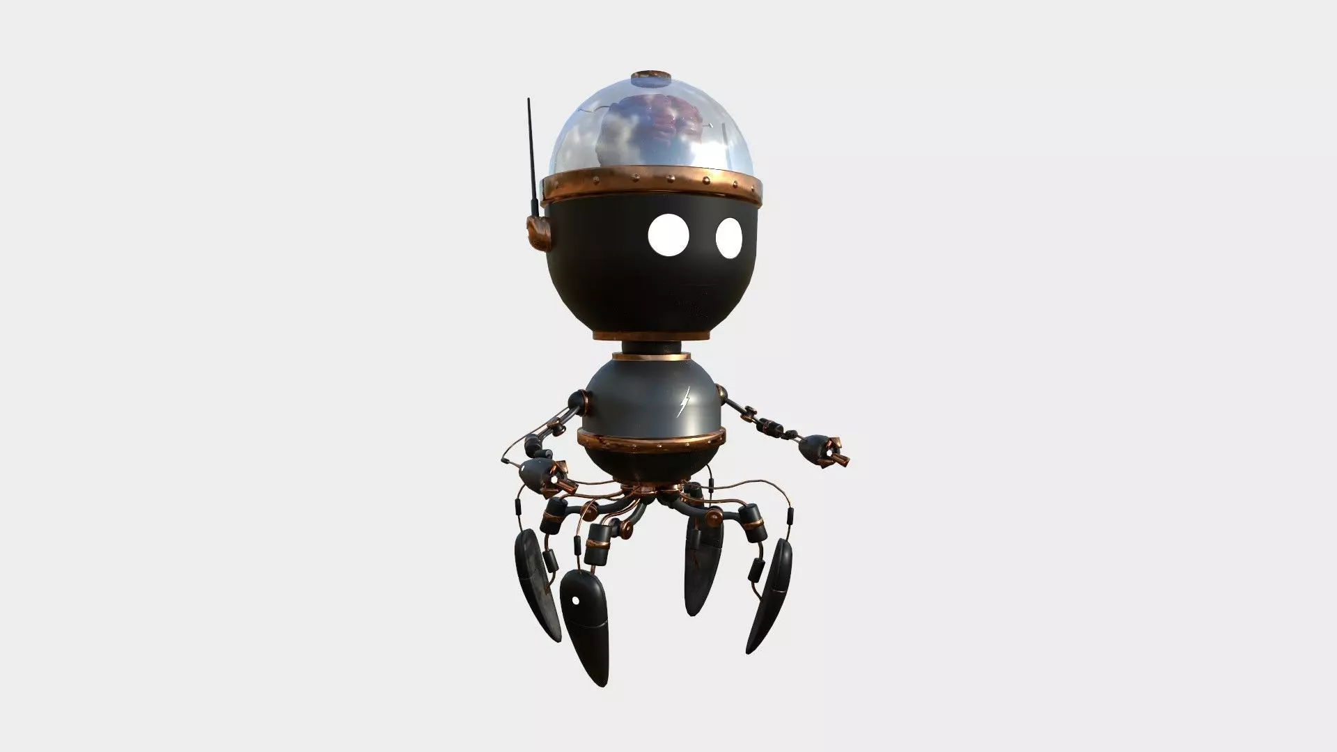Brain Robot G01 Black Copper - SciFi Character Design Low-poly 3D model_0