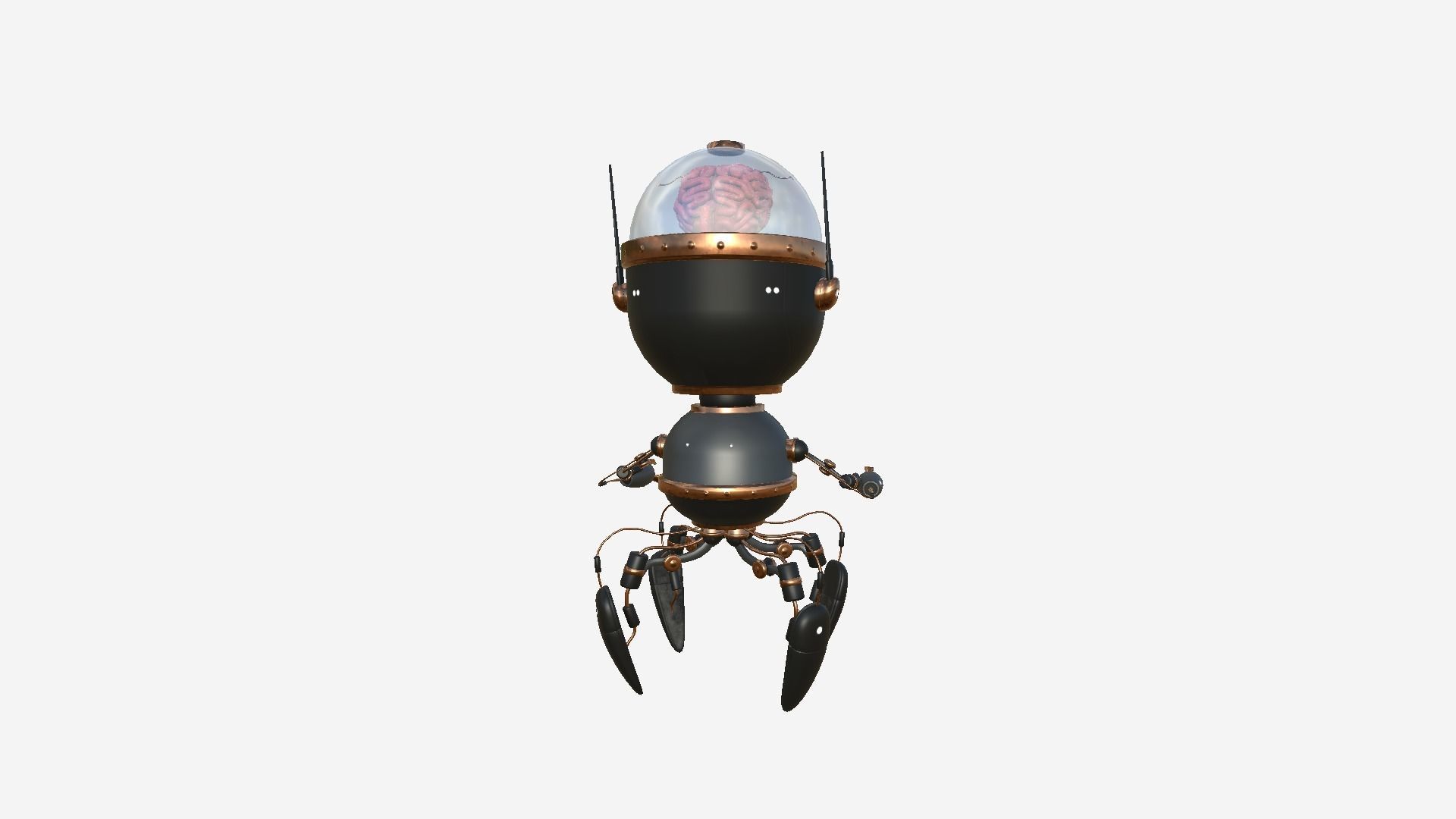 Brain Robot G01 Black Copper - SciFi Character Design Low-poly 3D model_3