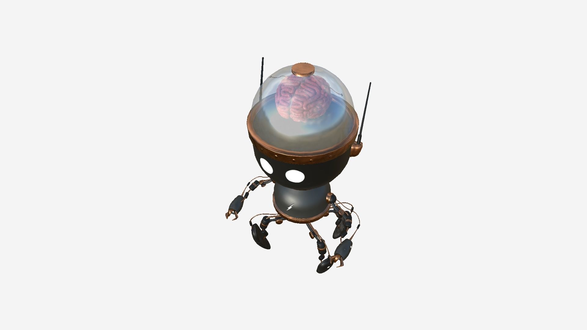 Brain Robot G01 Black Copper - SciFi Character Design Low-poly 3D model_4