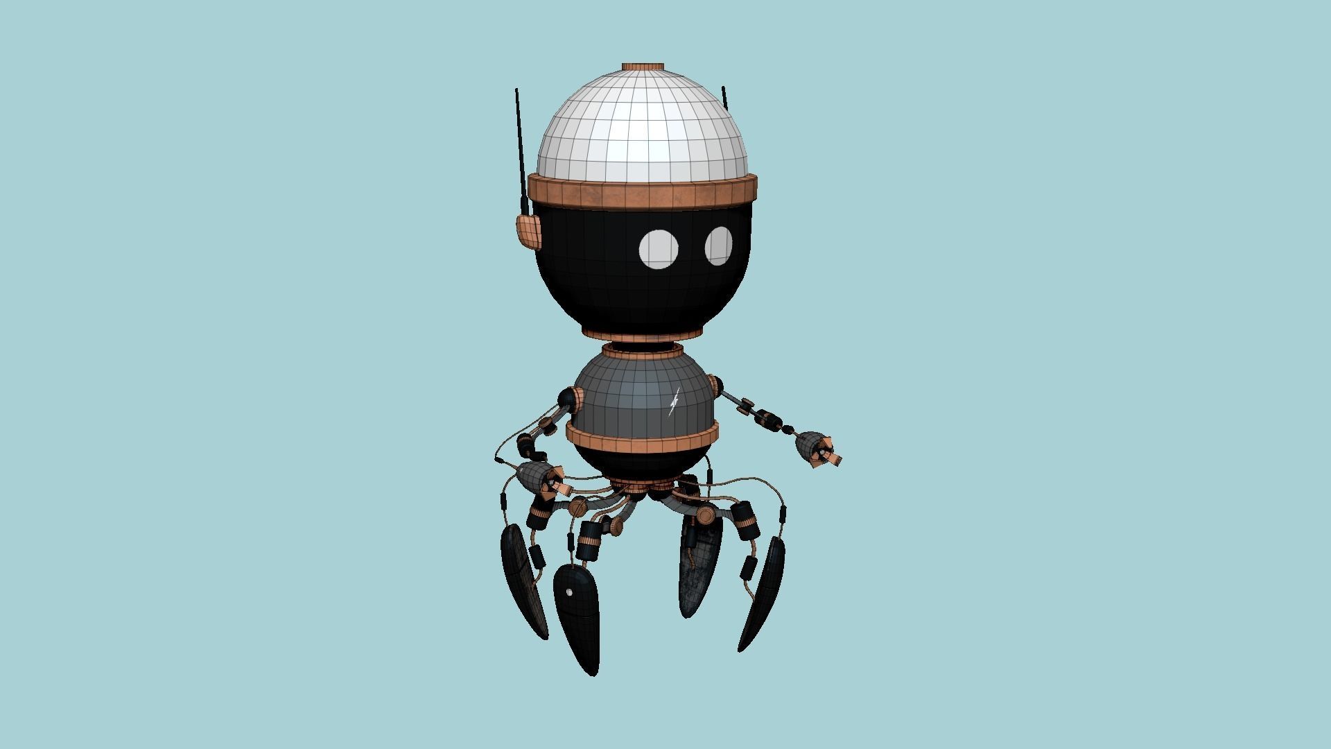 Brain Robot G01 Black Copper - SciFi Character Design Low-poly 3D model_6