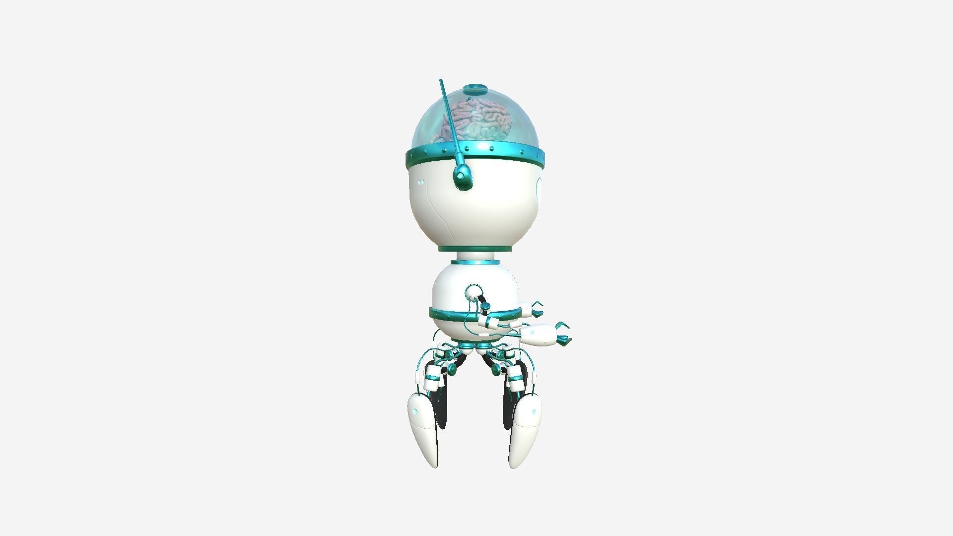 Brain Robot G02 White Blue - SciFi Character Design Low-poly 3D model_2