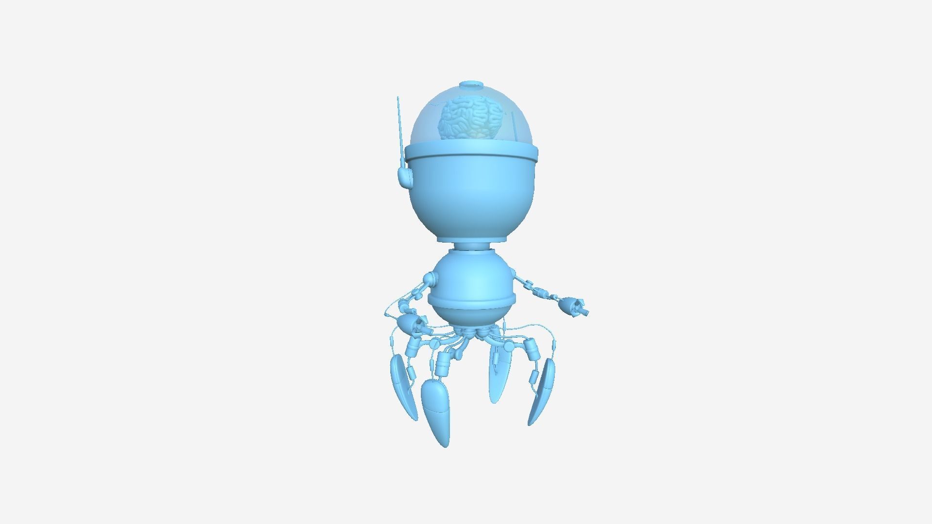 Brain Robot G02 White Blue - SciFi Character Design Low-poly 3D model_7