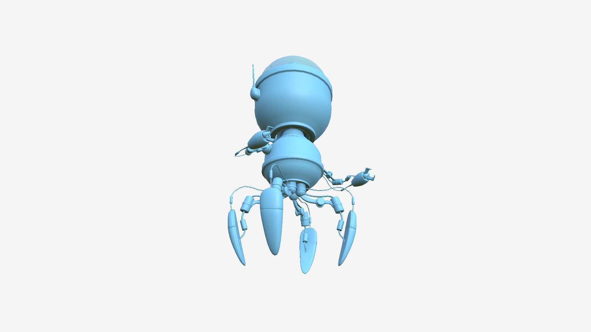 Brain Robot G02 White Blue - SciFi Character Design Low-poly 3D model_9