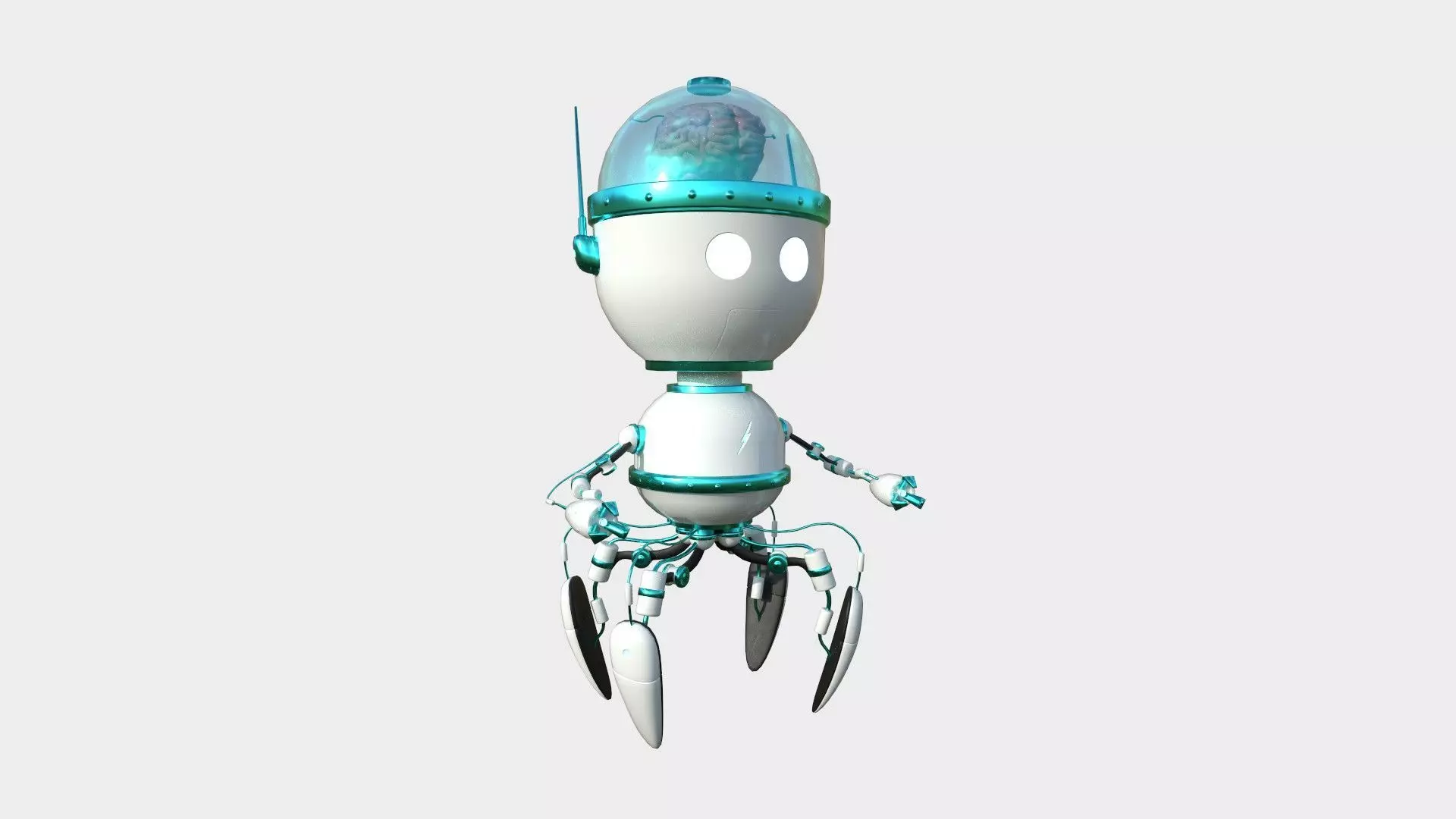Brain Robot G02 White Blue - SciFi Character Design Low-poly 3D model_0