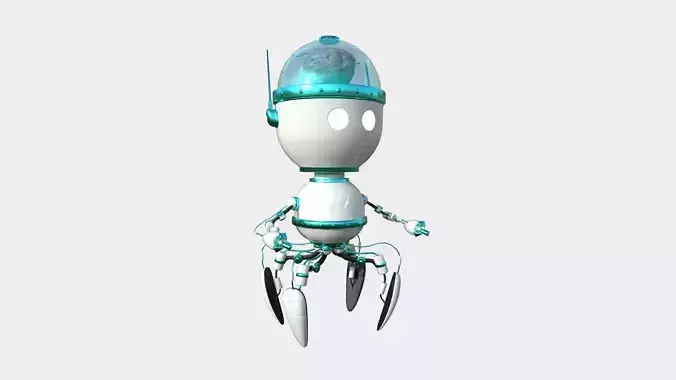 Brain Robot G02 White Blue - SciFi Character Design Low-poly 3D model