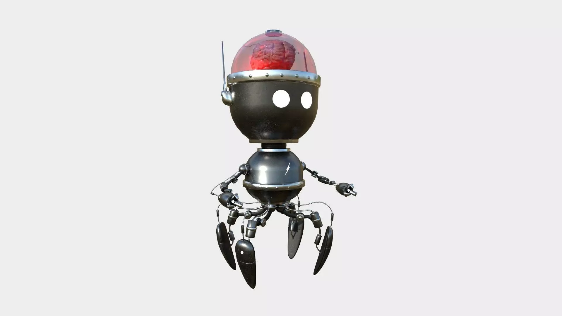 Brain Robot G03 Dark Steel - SciFi Character Design Low-poly 3D model_0
