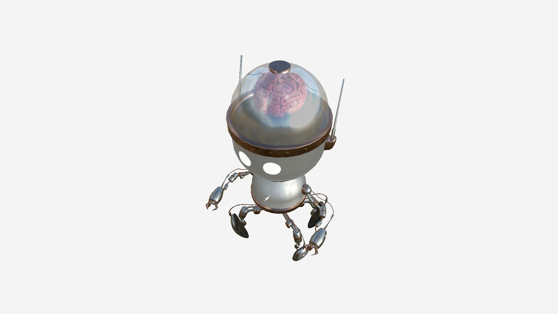 Brain Robot G04 Steel - SciFi Character Design Low-poly 3D model_4