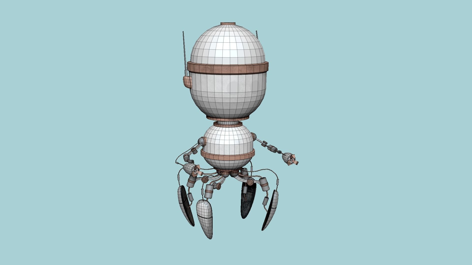 Brain Robot G04 Steel - SciFi Character Design Low-poly 3D model_6