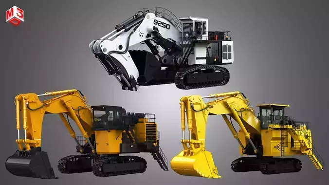 Heavy Hydraulic Mining Excavators 3 in 1 3D Model Collection