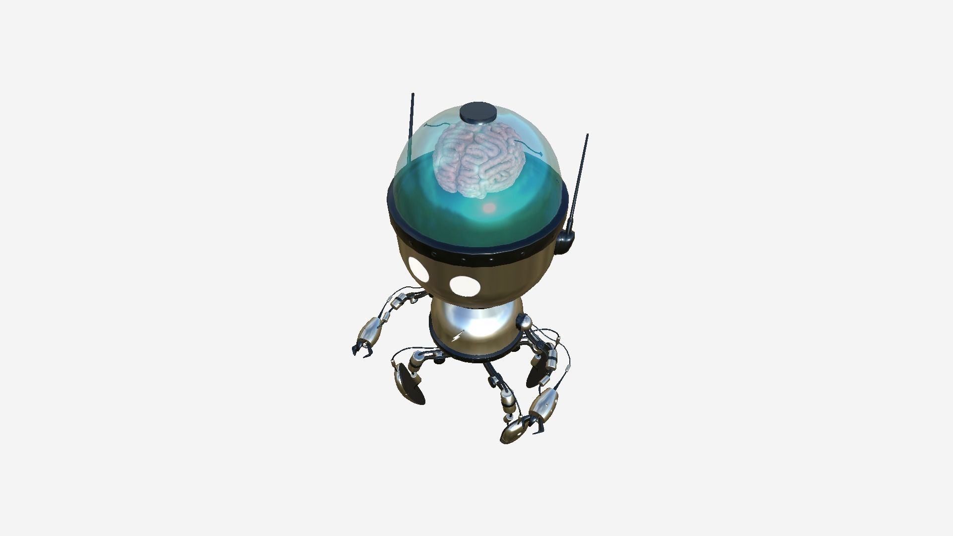 Brain Robot G08 Aluminum - SciFi Character Design Low-poly 3D model_4
