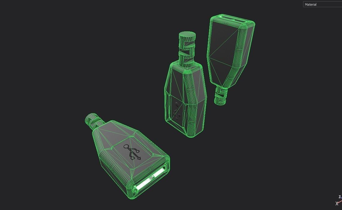 USB M3  Micro Type B 30 Female Low-poly 3D model_2