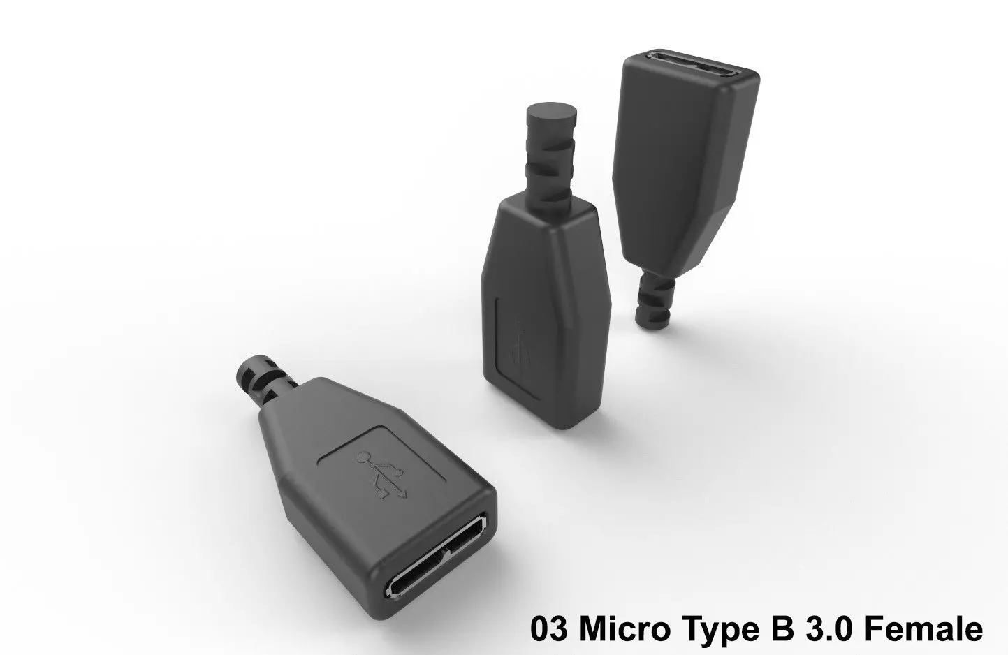 USB M3  Micro Type B 30 Female Low-poly 3D model_0