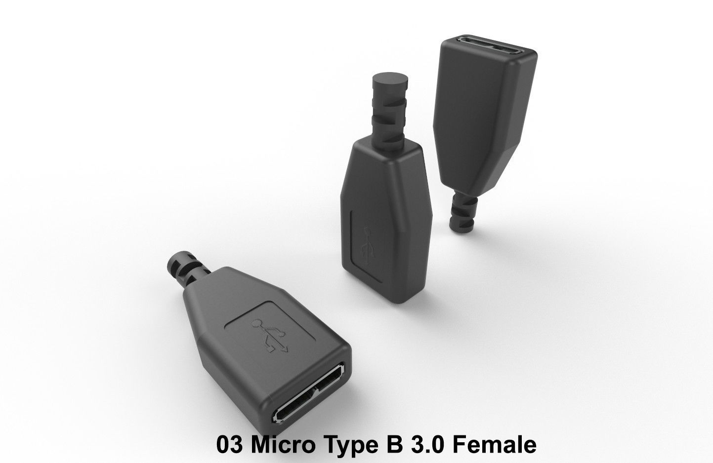USB M3  Micro Type B 30 Female Low-poly 3D model_17