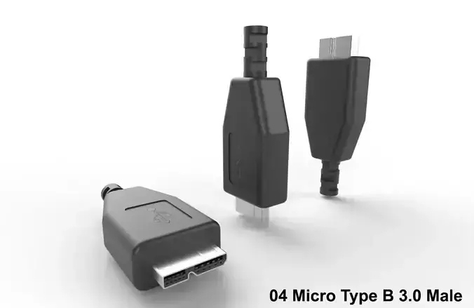 USB M4 Micro Type B 30 Male Low-poly 3D model