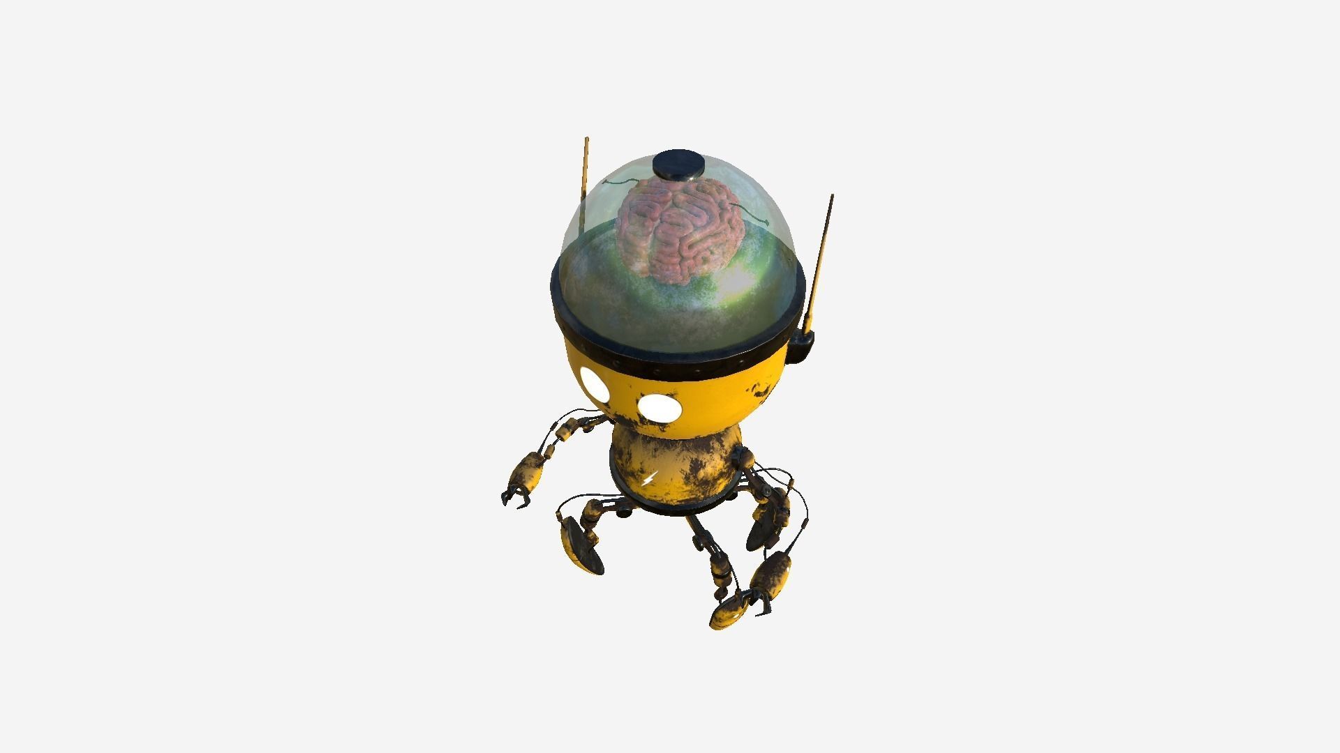 Brain Robot G05 Yellow - SciFi Character Design Low-poly 3D model_4