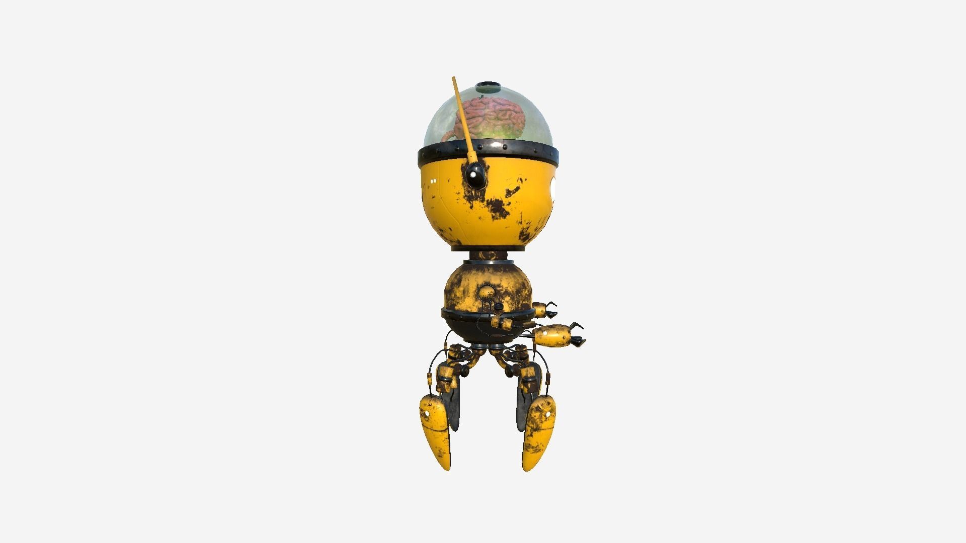 Brain Robot G05 Yellow - SciFi Character Design Low-poly 3D model_2