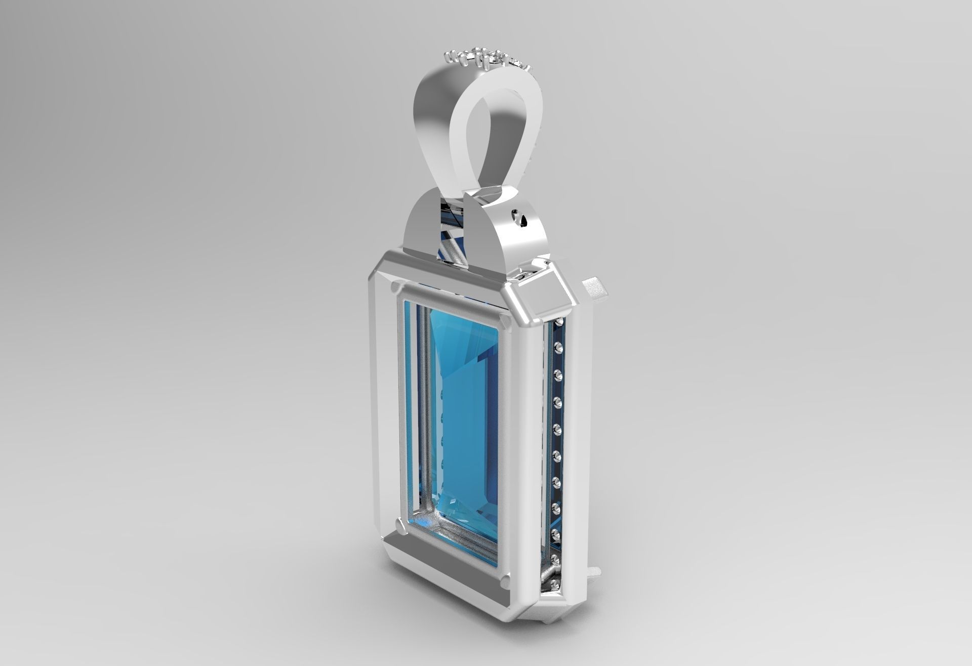 Blue Topaz pendant with diamonds 3D print model_2