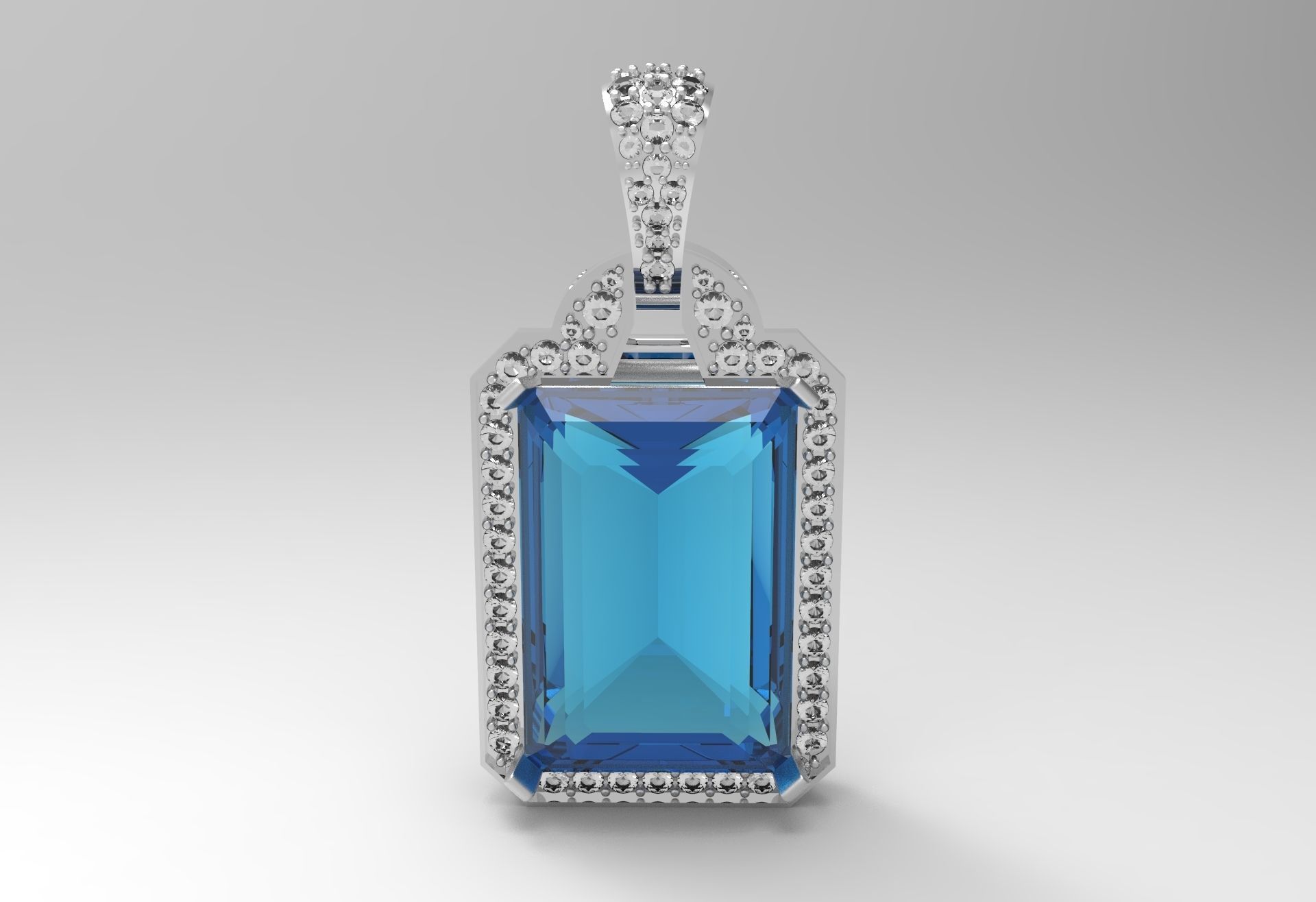 Blue Topaz pendant with diamonds 3D print model_1