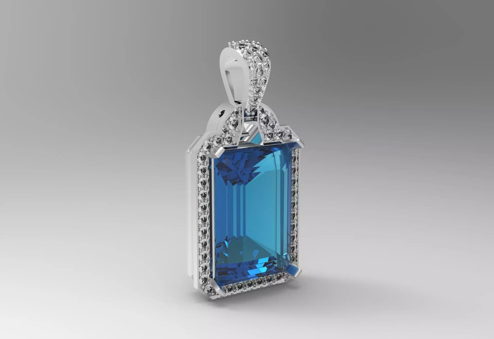Blue Topaz pendant with diamonds 3D print model_0