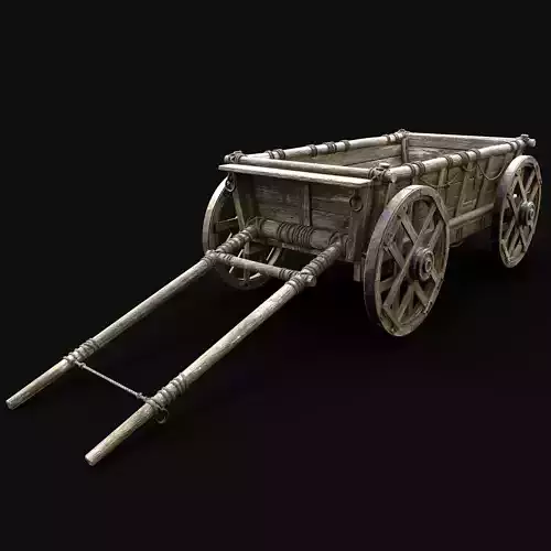CART WAGON HORSE CAR CARGO TRANSPORT WOODEN MEDIEVAL CARRIAGE Low-poly 3D model