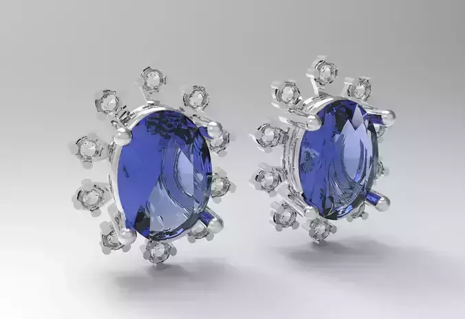 Saphire Earrings with diamond halo