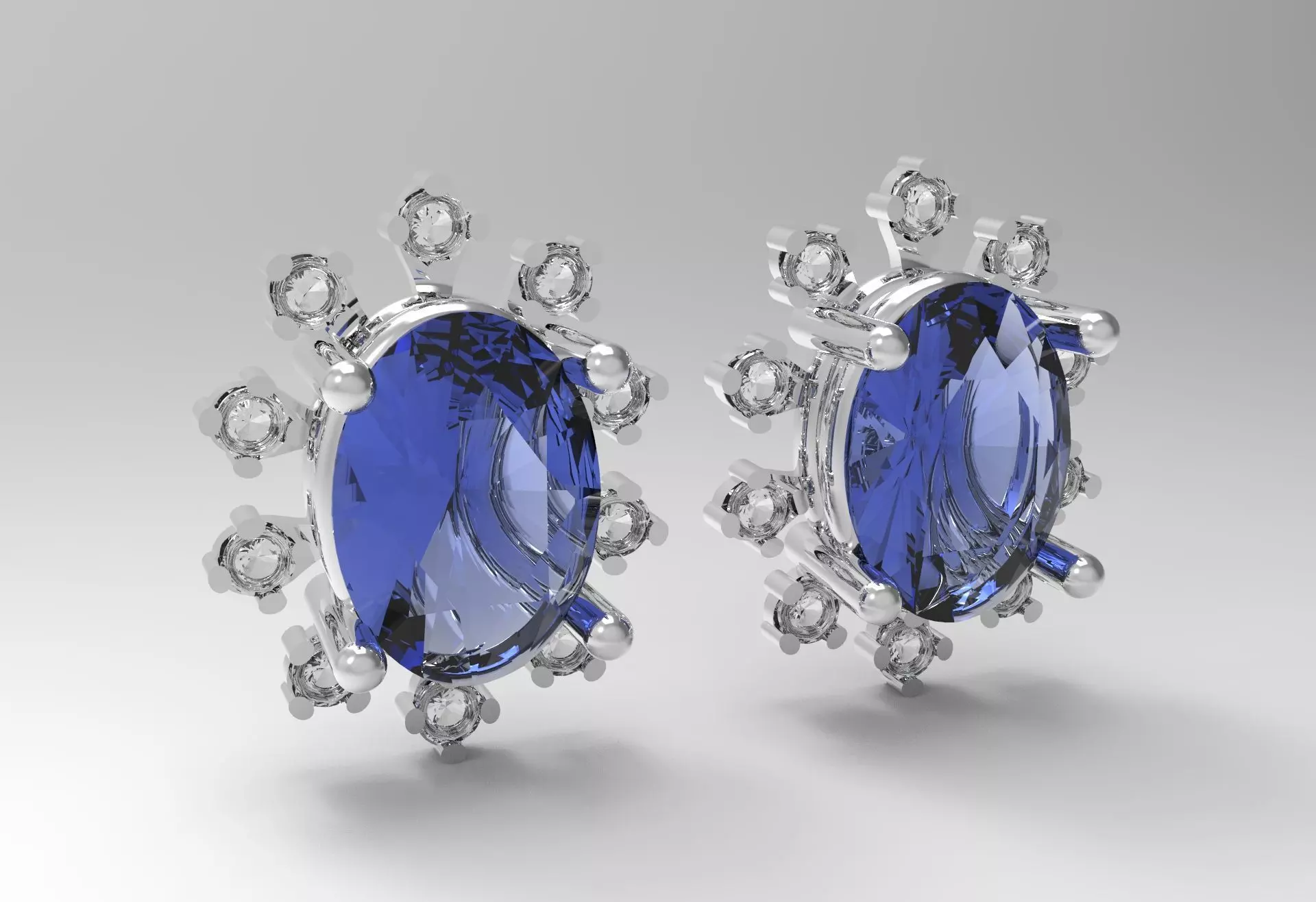 Saphire Earrings with diamond halo 3D print model