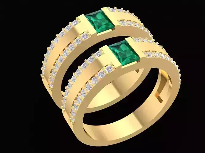 newdesign Luxury Emeral and Diamond wedding Ring 3225 3D print model