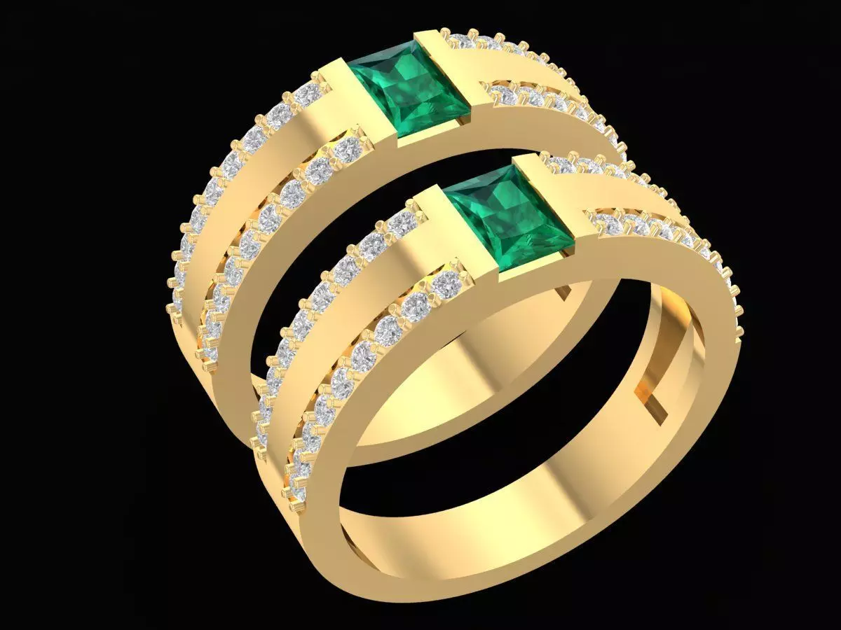 newdesign Luxury Emeral and Diamond wedding Ring 3225 3D print model_0