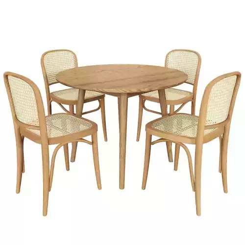 Dion Parquet Round Dining Table and Luca Dining Chair yellow Set Low-poly 3D model