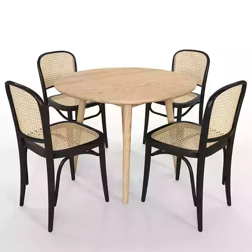 Dion Parquet Round Dining Table and Luca Dining Chair black Set Low-poly 3D model