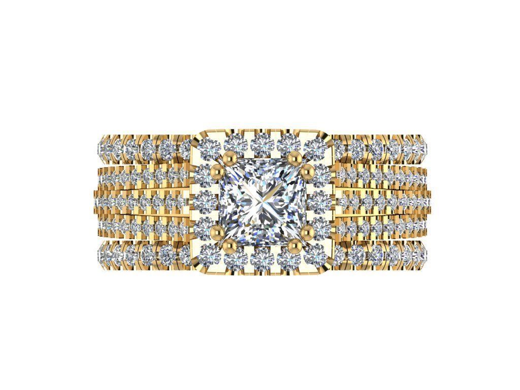 Ring057 gold bridal ring set with diamonds 3D print model_1