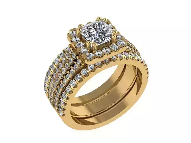 Ring057 gold bridal ring set with diamonds