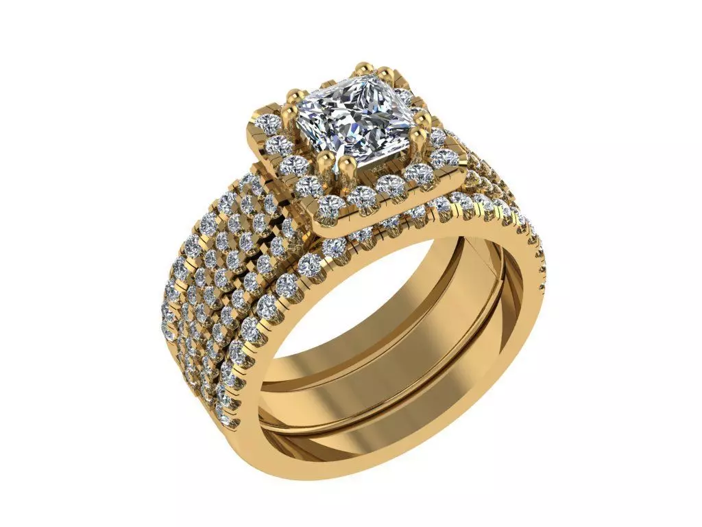Ring057 gold bridal ring set with diamonds 3D print model_0