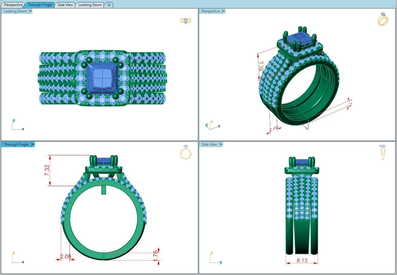 Ring057 gold bridal ring set with diamonds 3D print model_5