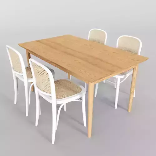 Dion Oak Veneer Parquet Table and Luca Dining Chair white Set Low-poly 3D model